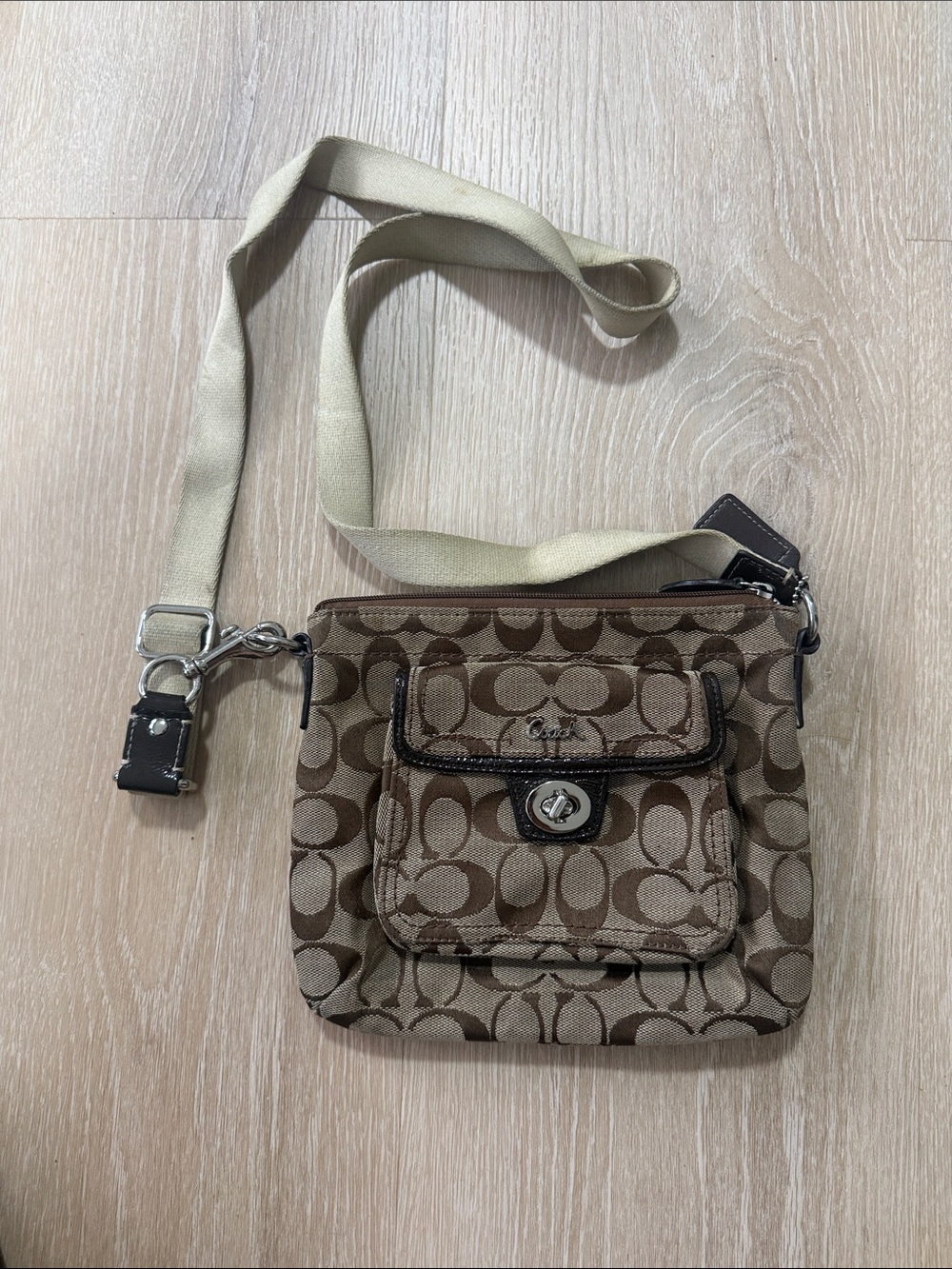 Coach Vintage Y2K Brown Signature Canvas Crossbody with Cream Strap